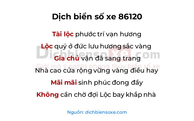 Dịch thơ biển số 86120