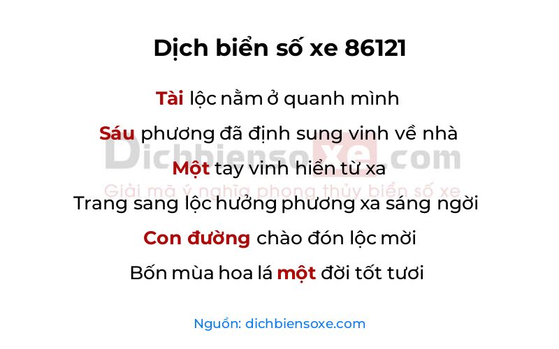 Dịch thơ biển số 86121