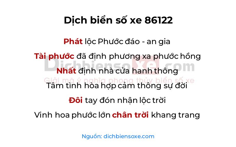 Dịch thơ biển số 86122