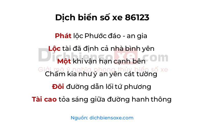 Dịch thơ biển số 86123