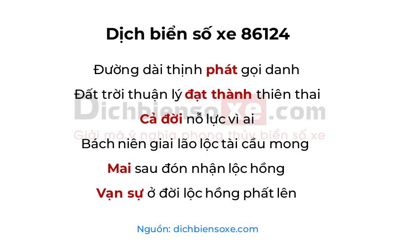 Dịch thơ biển số 86124