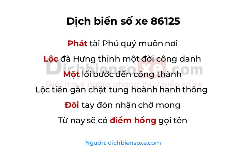 Dịch thơ biển số 86125