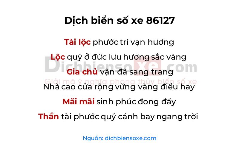 Dịch thơ biển số 86127