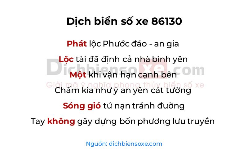 Dịch thơ biển số 86130