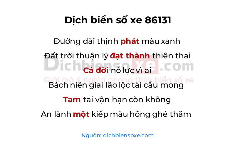 Dịch thơ biển số 86131