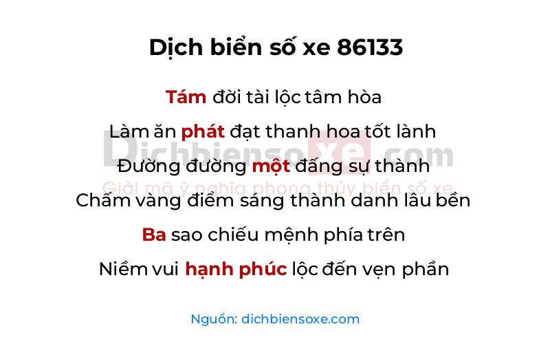 Dịch thơ biển số 86133