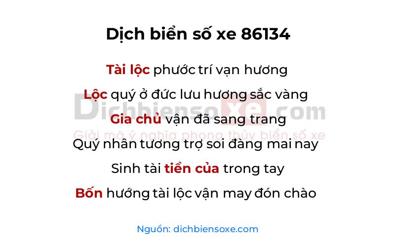 Dịch thơ biển số 86134