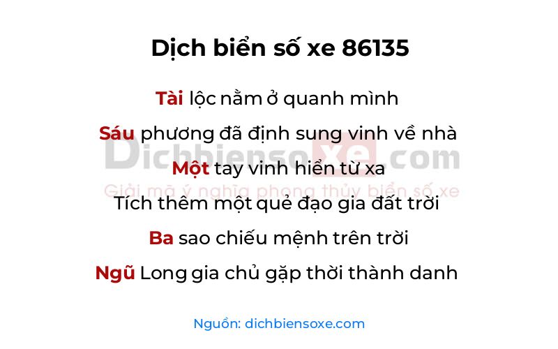 Dịch thơ biển số 86135