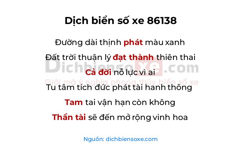 Dịch thơ biển số 86138