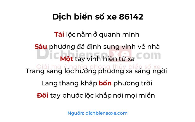 Dịch thơ biển số 86142