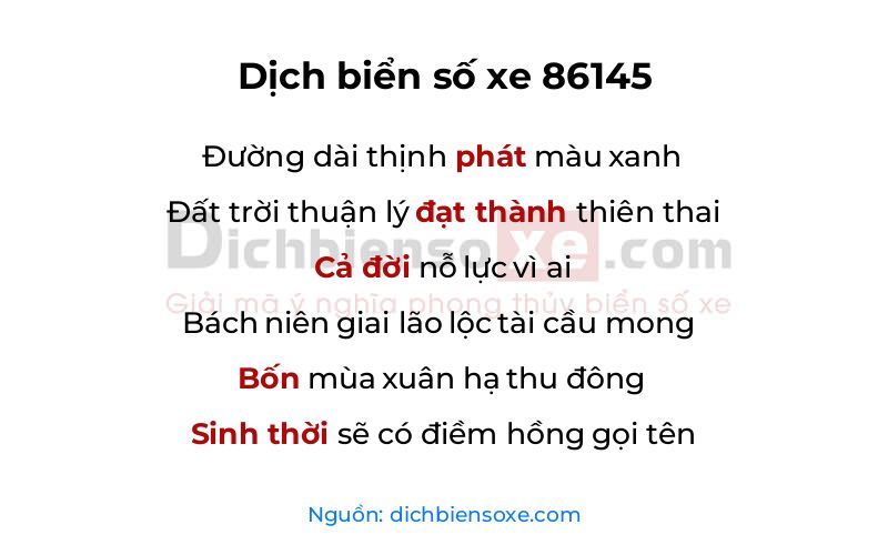 Dịch thơ biển số 86145