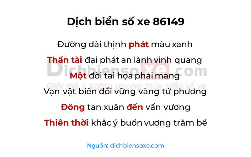 Dịch thơ biển số 86149