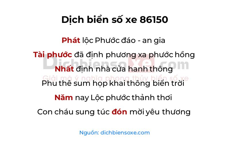 Dịch thơ biển số 86150