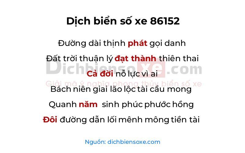 Dịch thơ biển số 86152