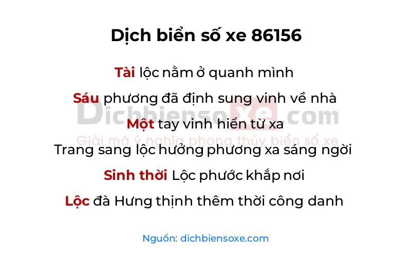 Dịch thơ biển số 86156