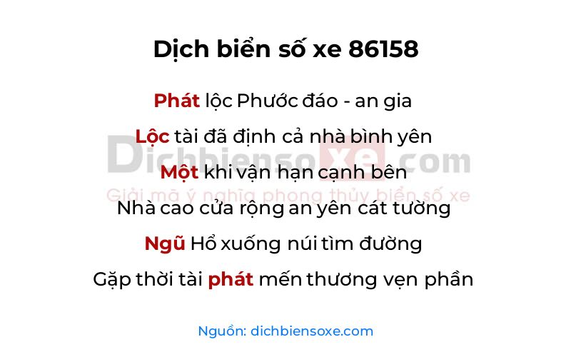 Dịch thơ biển số 86158