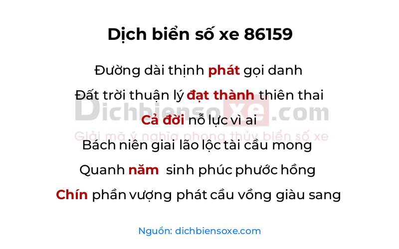 Dịch thơ biển số 86159