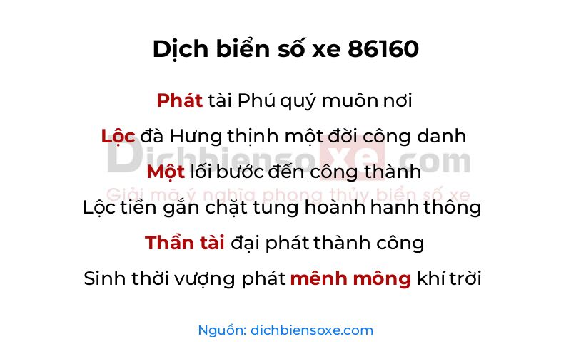 Dịch thơ biển số 86160