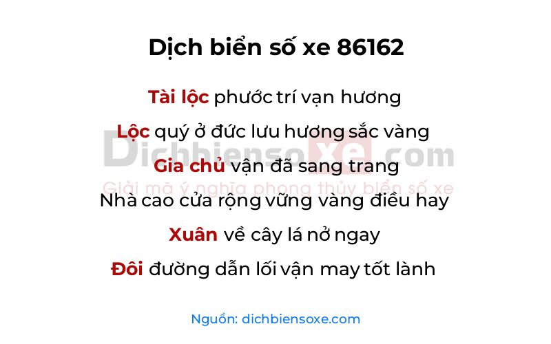 Dịch thơ biển số 86162
