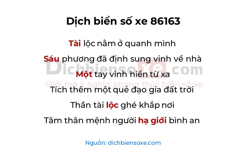 Dịch thơ biển số 86163