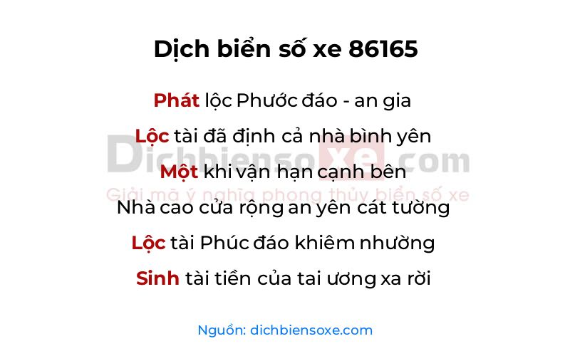 Dịch thơ biển số 86165