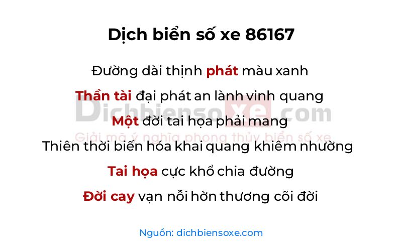 Dịch thơ biển số 86167