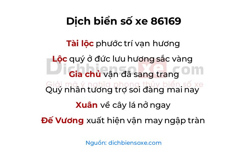 Dịch thơ biển số 86169