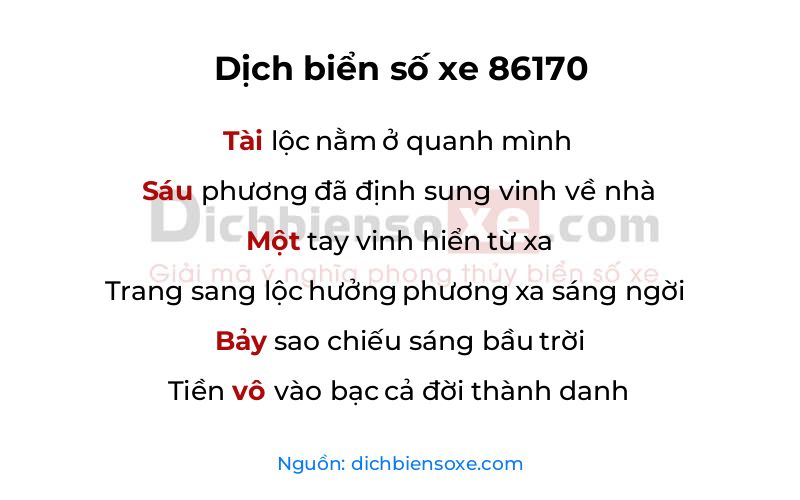 Dịch thơ biển số 86170