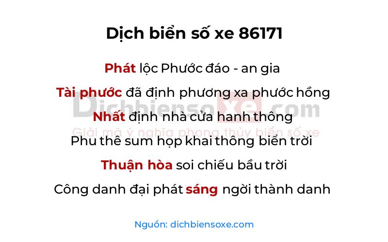 Dịch thơ biển số 86171