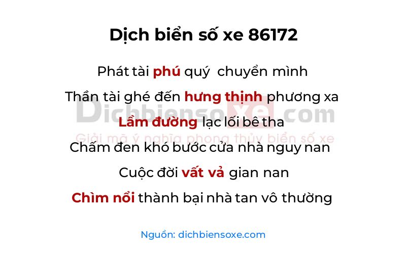 Dịch thơ biển số 86172