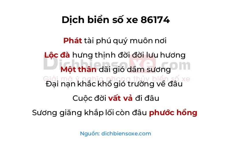 Dịch thơ biển số 86174