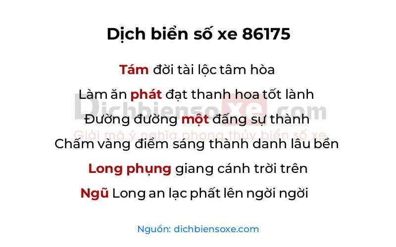 Dịch thơ biển số 86175