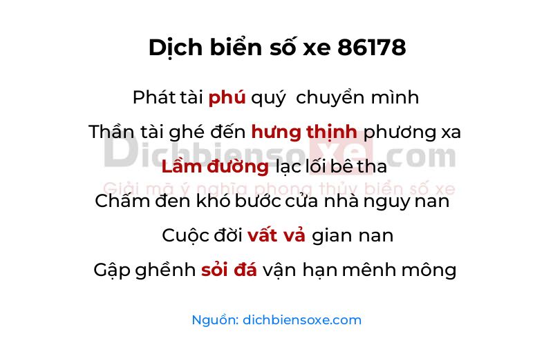 Dịch thơ biển số 86178