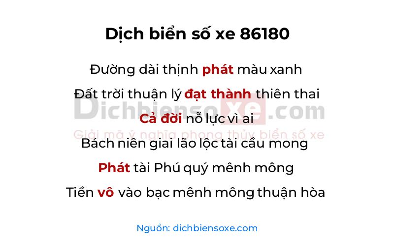 Dịch thơ biển số 86180