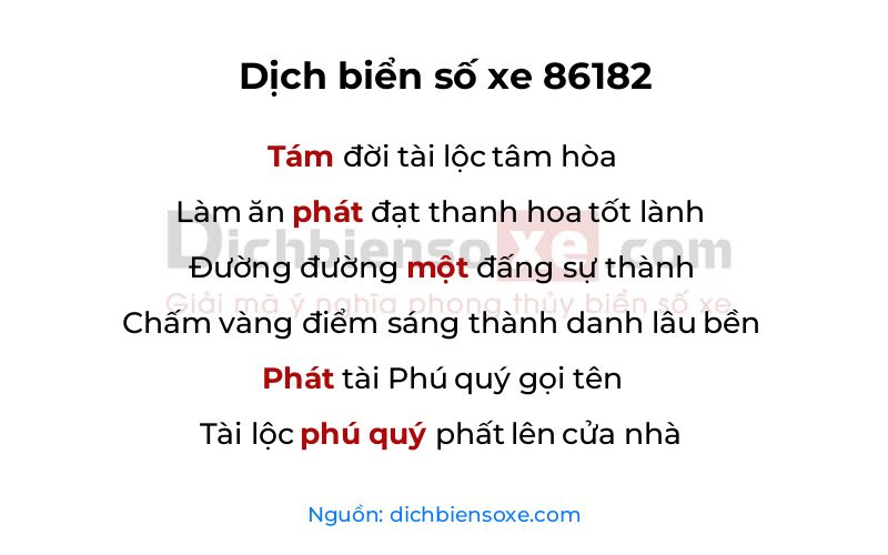 Dịch thơ biển số 86182