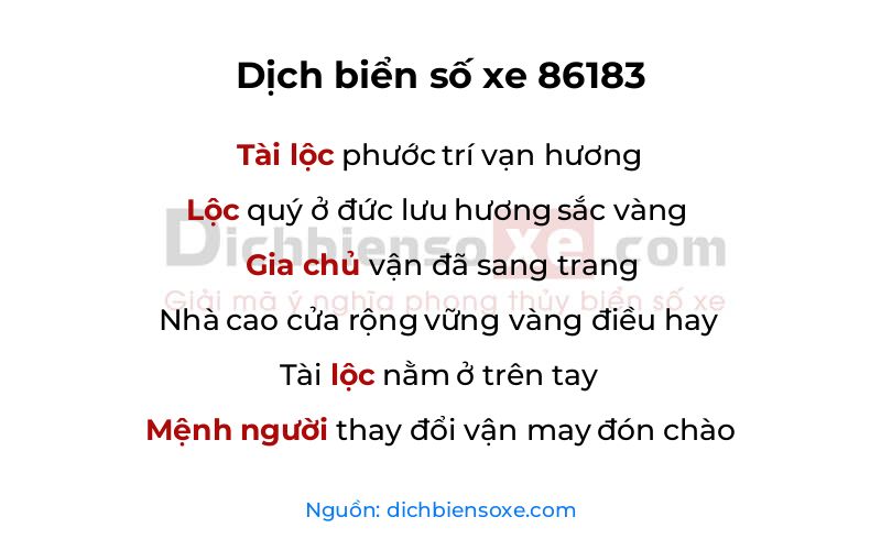 Dịch thơ biển số 86183