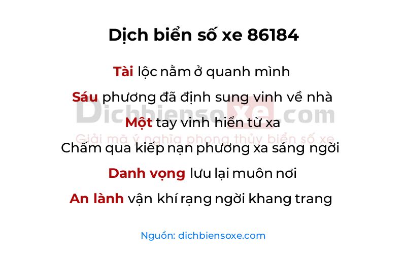 Dịch thơ biển số 86184