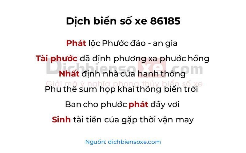 Dịch thơ biển số 86185