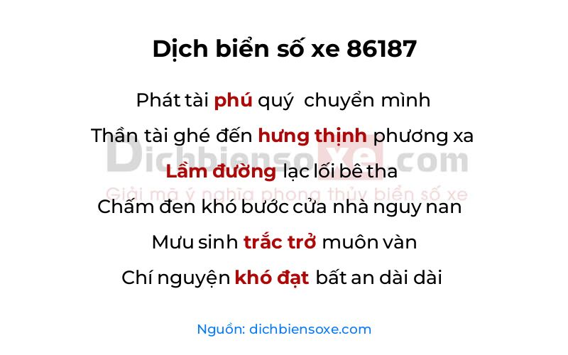 Dịch thơ biển số 86187