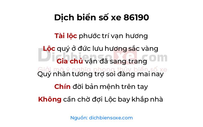 Dịch thơ biển số 86190