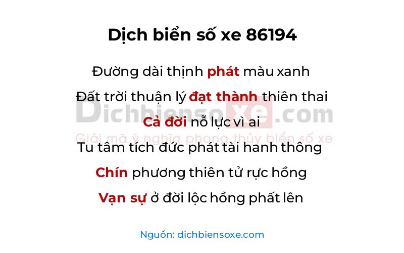 Dịch thơ biển số 86194