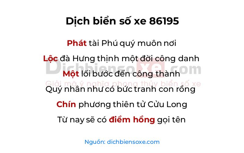 Dịch thơ biển số 86195