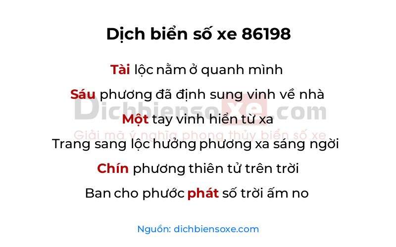 Dịch thơ biển số 86198