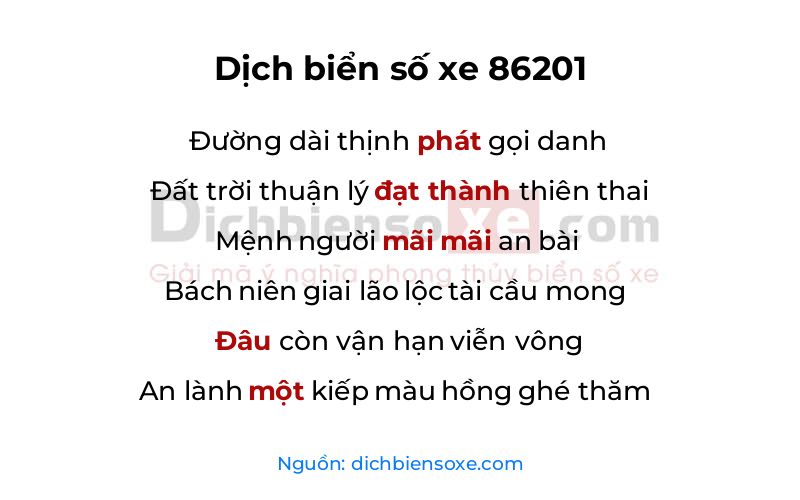 Dịch thơ biển số 86201