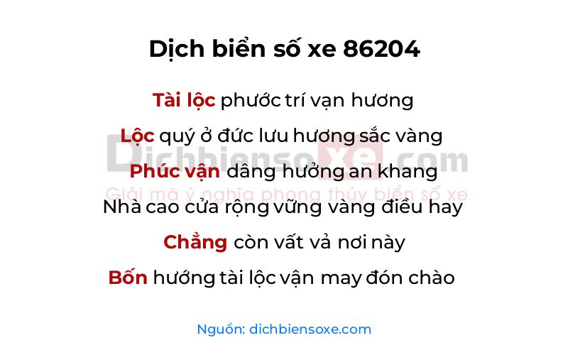 Dịch thơ biển số 86204