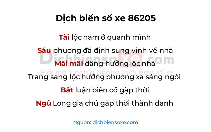 Dịch thơ biển số 86205