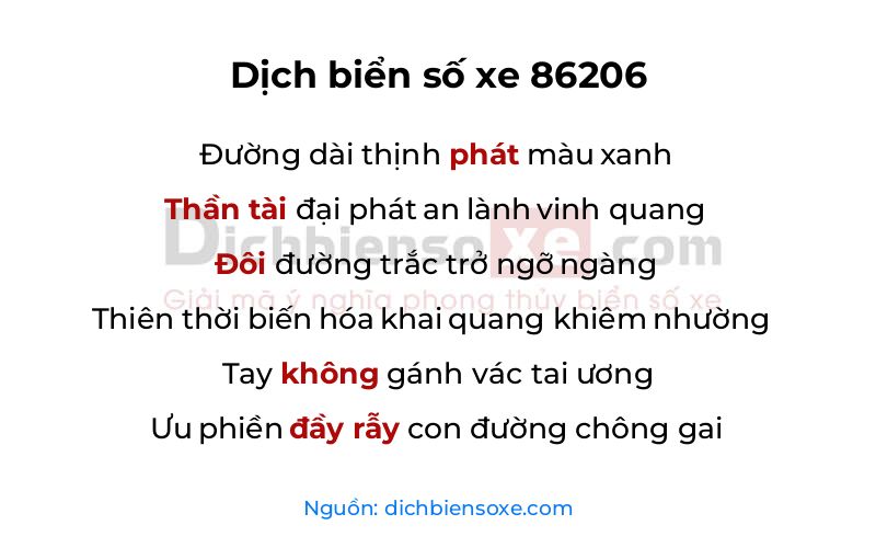 Dịch thơ biển số 86206