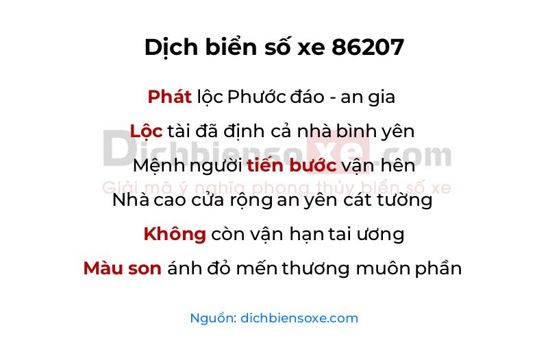 Dịch thơ biển số 86207