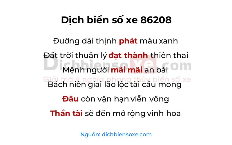 Dịch thơ biển số 86208