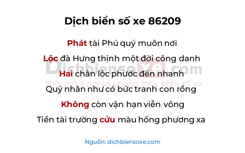Dịch thơ biển số 86209
